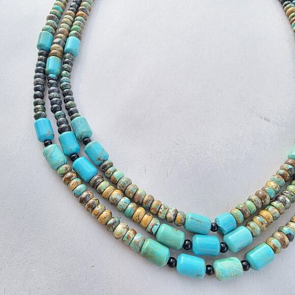 Jay King Multi Strand Necklace 18" African Turquoise New Blue Tan Western - Picture 8 of 11